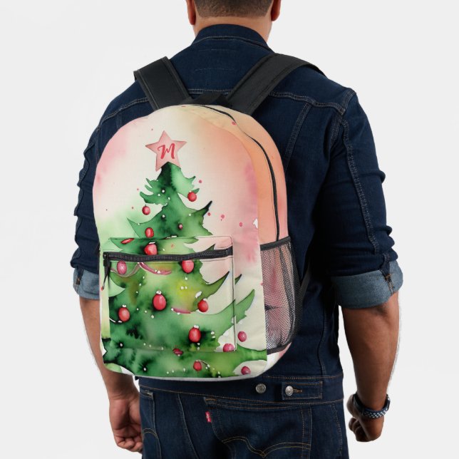 Mochila Impresa Árbol de Navidad acuarela Monograma Fiesta (Insitu (Modelo))