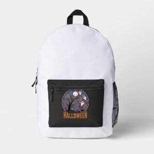Mochila Impresa Árbol Embrujado de Halloween Fantasmas y Gato Negr