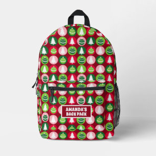 Mochila Impresa Árboles y ornamentos de Navidad retro vintage