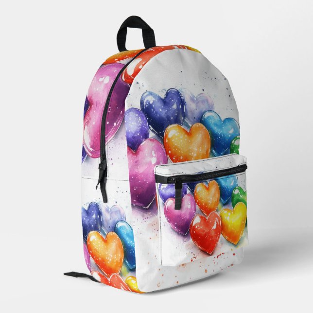 Mochila Impresa Arcoiris Corazones acuarela Arte digital (Esquina izquierda trasera)