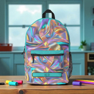 Mochila Impresa Arcoíris holográfico metálico de colores pastel bo