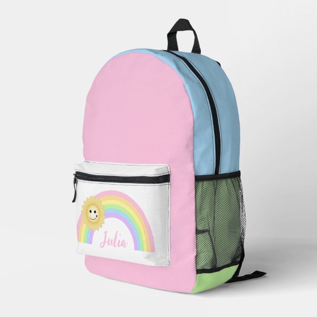 Mochila Impresa Arcoiris pastel y sol sonriente (Esquina derecha trasera )