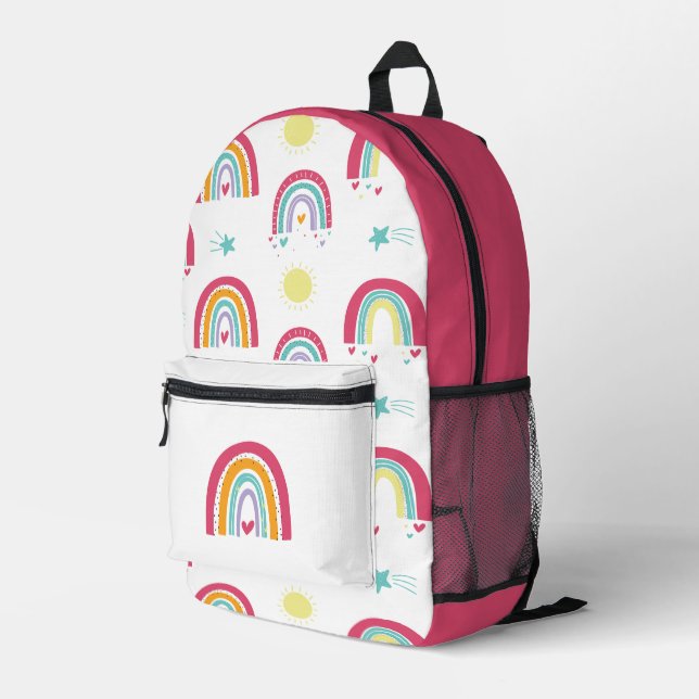 Mochila Impresa Arcoíris y Estrellas Rosa (Esquina derecha trasera )