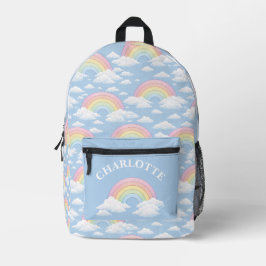 Mochila Impresa Arcoíris y Nubes Con Tu Nombre