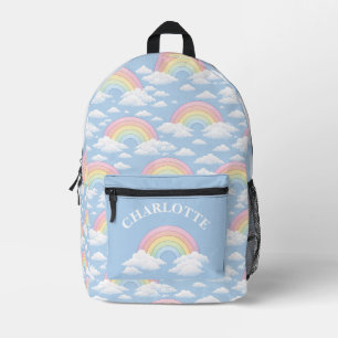 Mochila Impresa Arcoíris y Nubes Con Tu Nombre