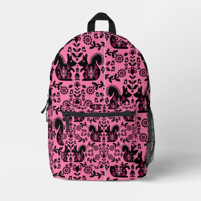Mochila Impresa Ardilla Escandinavia Nórdica Arte Popular (Anverso)