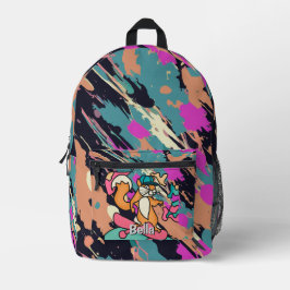 Mochila Impresa Ardilla Retro en la calle en Skateboard | Divertid