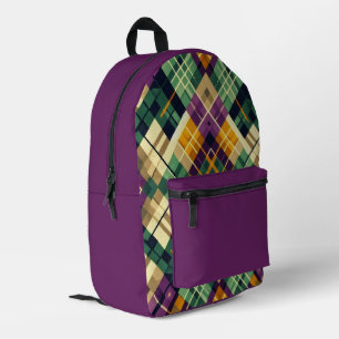 Mochila Impresa Argyle Mardi Gras verde púrpura amarillo