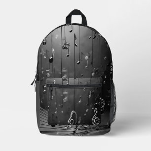 Mochila Impresa Armonías en Gris: Arte Musical Diseño de Moda