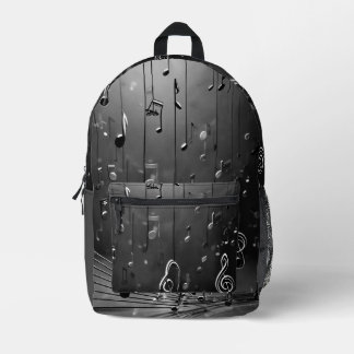 Mochila Impresa Armonías en Gris: Arte Musical Diseño de Moda