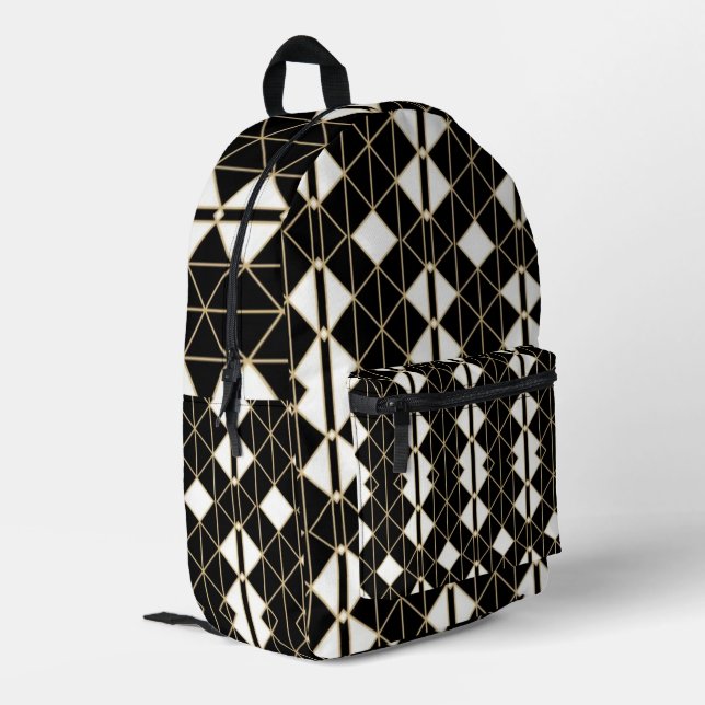 Mochila Impresa Art Deco Black and Gold Geometric luxury (Esquina izquierda trasera)