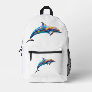 Mochila Impresa Arte abstracto de delfín neón – Onda de energía co