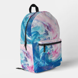 Mochila Impresa Arte abstracto de pintura giratoria rosa y azul