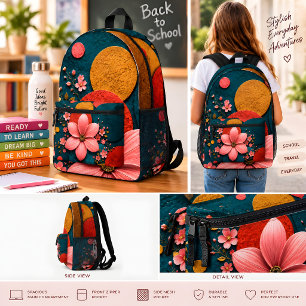 Mochila Impresa Arte abstracto geométrico de flor de cerezo rosa e