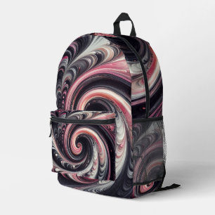 Mochila Impresa Arte abstracto moderno con remolinos rosados, negr