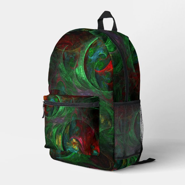 Mochila Impresa Arte abstracto verde Génesis (Esquina derecha trasera )