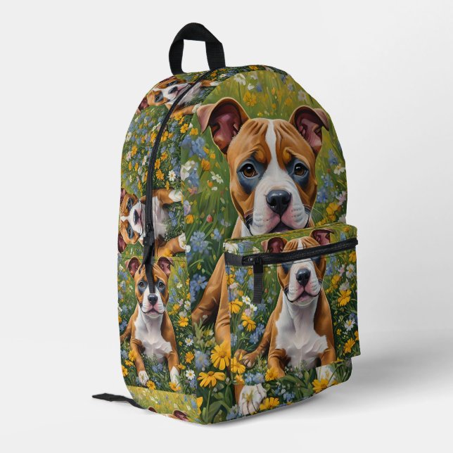 Mochila Impresa Arte Acrílico De Cachorro Marrón Y Blanco, (Esquina izquierda trasera)