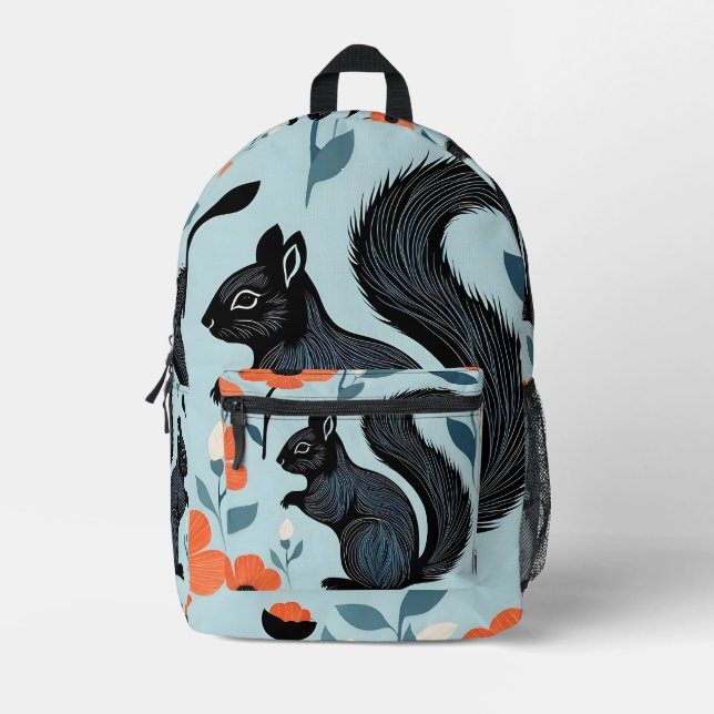 Mochila Impresa Arte de flores de primavera de ardilla (Anverso)