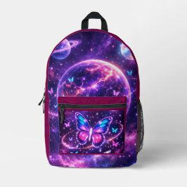Mochila Impresa Arte de Galaxia Mariposa Espacial Neon