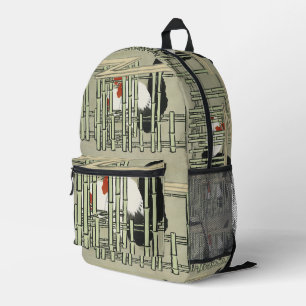 Mochila Impresa Arte de gallo japonés vintage detrás de una cerca