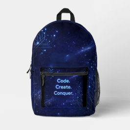 Mochila Impresa Arte de IA azul eléctrico y azul marino de mediano