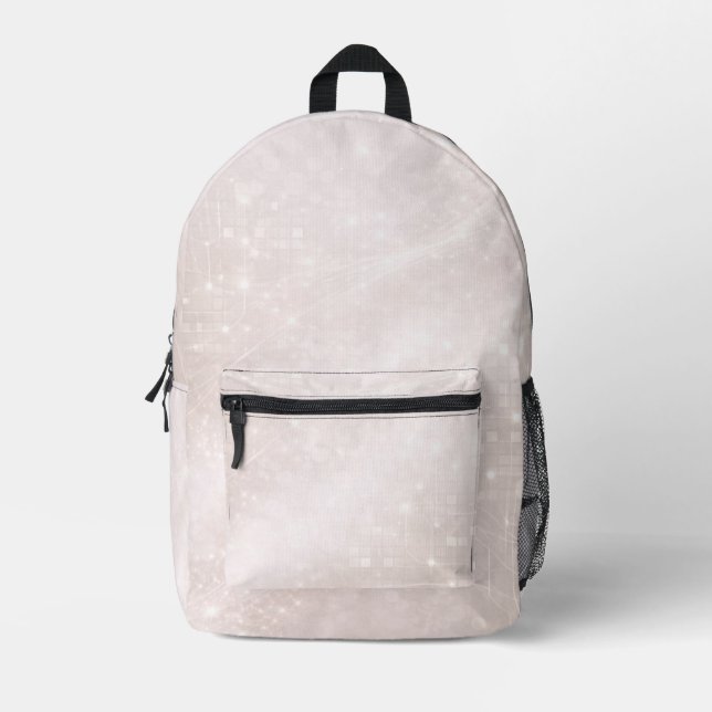 Mochila Impresa Arte de IA con patrones de blanco escarchado y gre (Anverso)