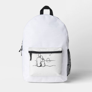 Mochila Impresa Arte de línea de momento de puesta de sol minimali