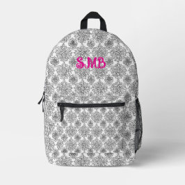 Mochila Impresa Arte de línea floral en blanco y negro
