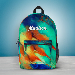 Mochila Impresa Arte de mármol de oro falso con brillo de color na