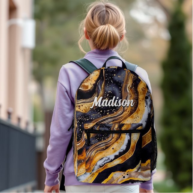 Mochila Impresa arte de mármol dorado negro de moda (Subido por el creador)