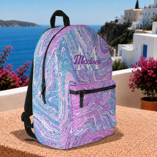 Mochila Impresa Arte de mármol girly unicornio arcoíris brillo