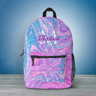 Mochila Impresa Arte de mármol girly unicornio arcoíris brillo 