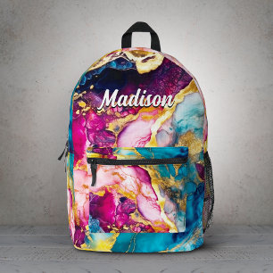 Mochila Impresa Arte de mármol turquesa rosa elegante y femenino