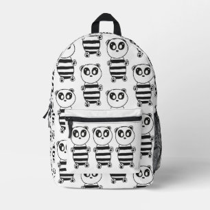 Mochila Impresa Arte de panda juguetón en blanco y negro