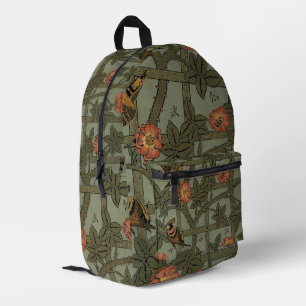 Mochila Impresa Arte de papel pintado de enrejado de William Morri