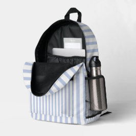Mochila Impresa Arte de Patrón de Raya Vertical Blanca Azul Suave
