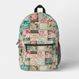 Mochila Impresa Arte de pintura rústica Patrón de cuadrado acuarel