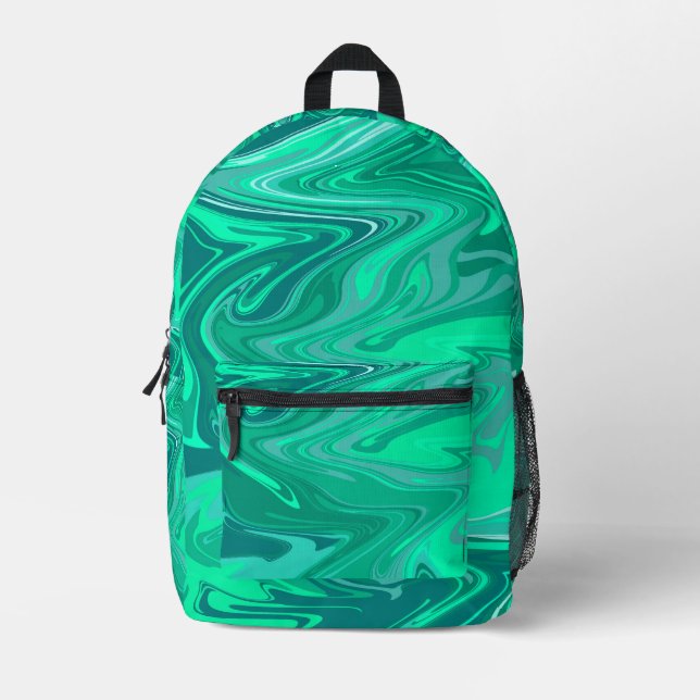 Mochila Impresa Arte de remolino azul verdoso/ turquesa (Anverso)