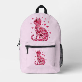 Mochila Impresa Arte de silueta de gato floral