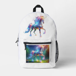 Mochila Impresa Arte de Unicornio de Neón – Caballo de Fantasía Br