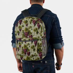 Mochila Impresa Arte de Vid Rústico Francés de Viñedo