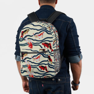 Mochila Impresa Arte Deco Colorido Carpín Nadando Decoración Naval