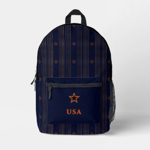 Mochila Impresa Arte Deco Patriótico - Rayas Doradas Estrella Roja