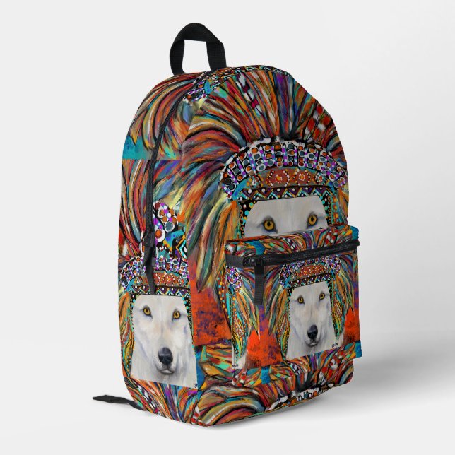 Mochila Impresa Arte del Lobo Blanco (Esquina izquierda trasera)
