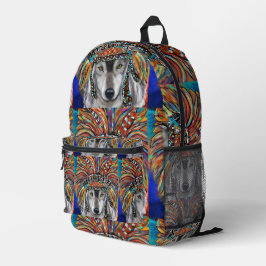 Mochila Impresa Arte del Lobo Gris