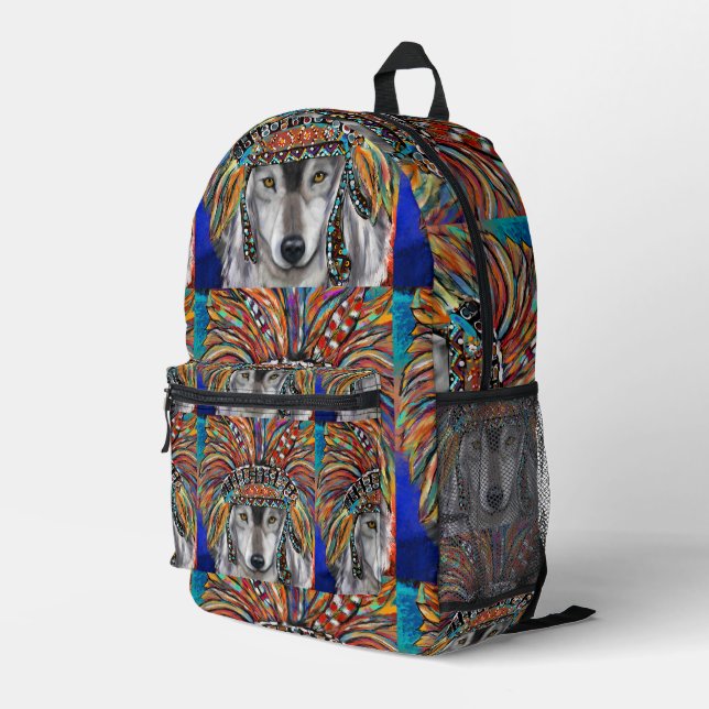 Mochila Impresa Arte del Lobo Gris (Esquina derecha trasera )