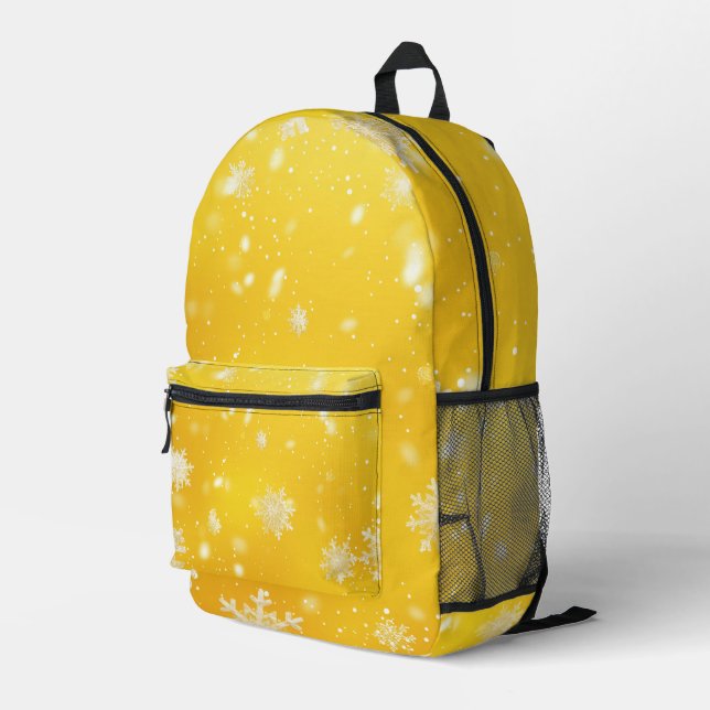 Mochila Impresa Arte digital con copos de nieve amarillos y blanco (Esquina derecha trasera )