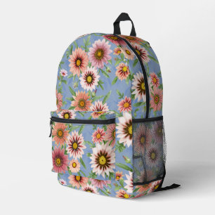 Mochila Impresa Arte floral botánico de margarita rosa sobre azul