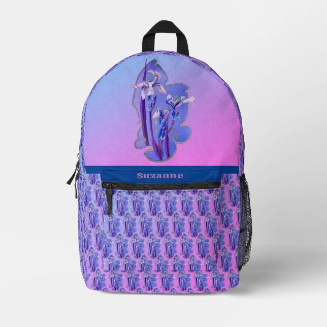 Mochila Impresa Arte floral de irlandeses azules personalizado (Anverso)