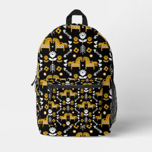 Mochila Impresa Arte folclórico escandinavo de caballos